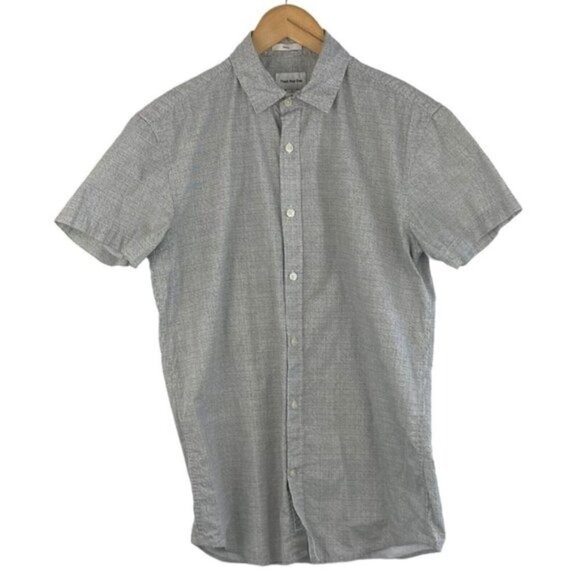 Frank And Oak Men's White Black Polka Dot Short Sleeve Button Up Shirt US S - Picture 1 of 9